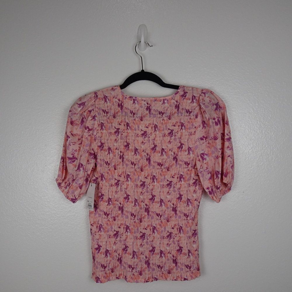 💰3/$25 Nine West Women's Blouse Elbow Puff Sleeve Smocked Pink Top V-Neck NWT S - Picture 5 of 13